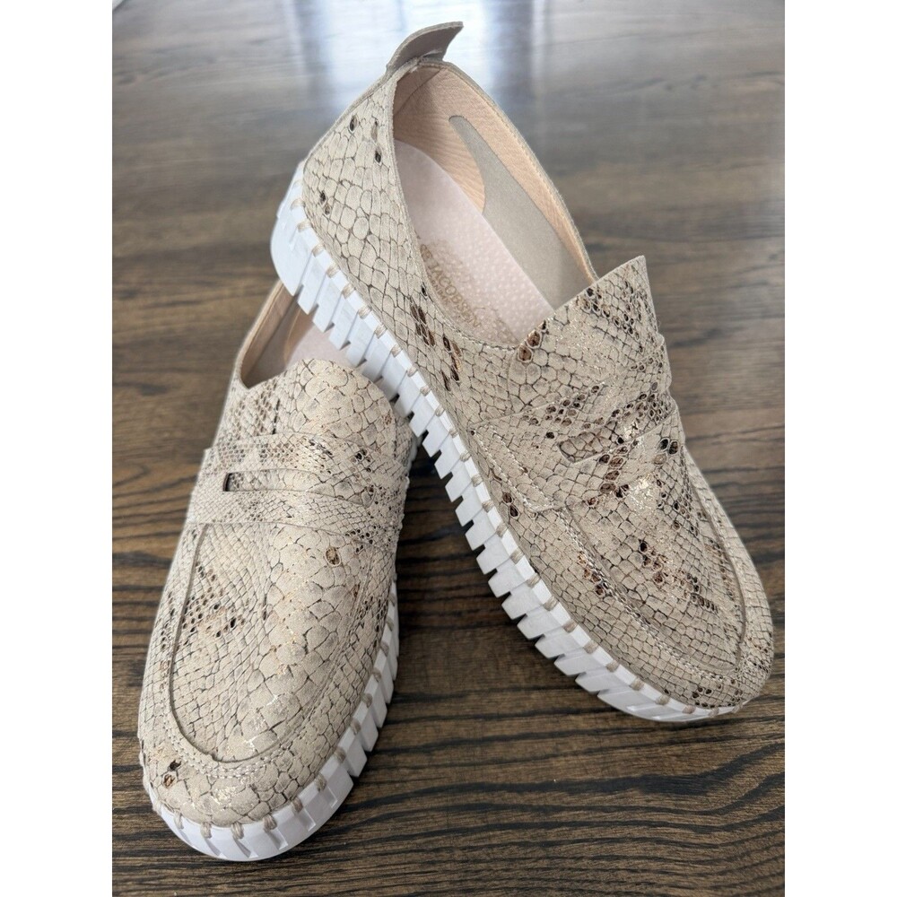 Ilse Jacobsen Tulip Platform Slip On Shoe Sz 38 (7.5/8) Gold Snake Loafer
